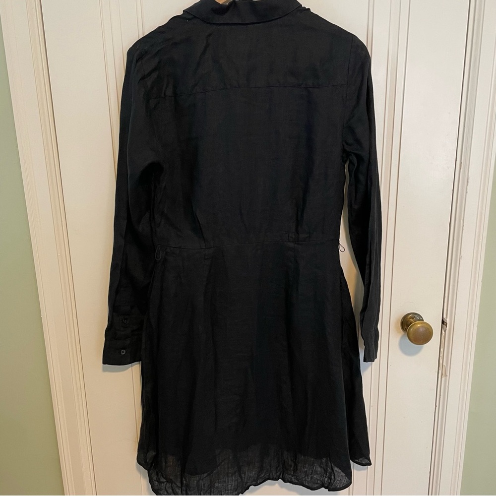 Anthropologie HD in Paris Laila 100% Linen Dress Black Long Sleeve - Picture 3 of 4